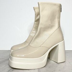 Free People Double Stack Platform Ivory Patent Square Toe Heeled Bootie 9.5